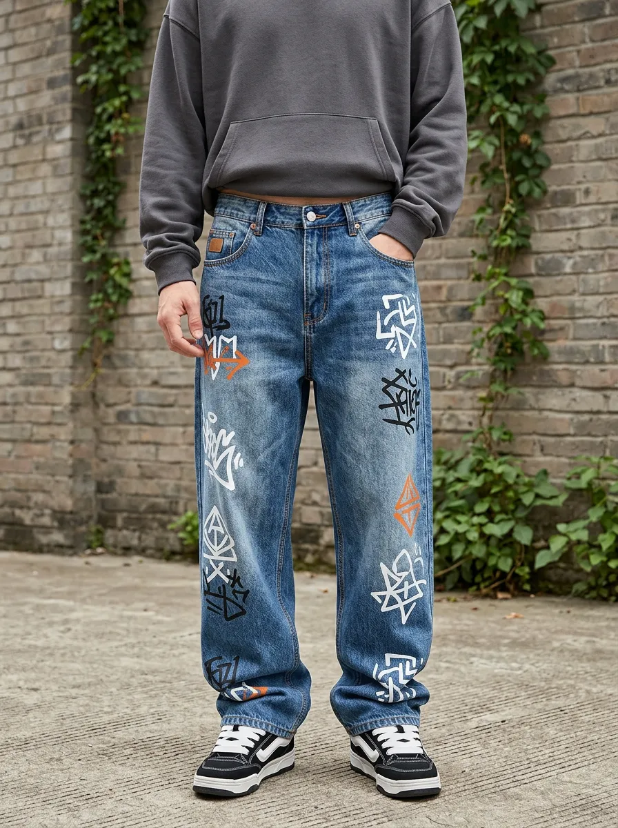 Unisex Casual Streetwear Graffiti Jeans