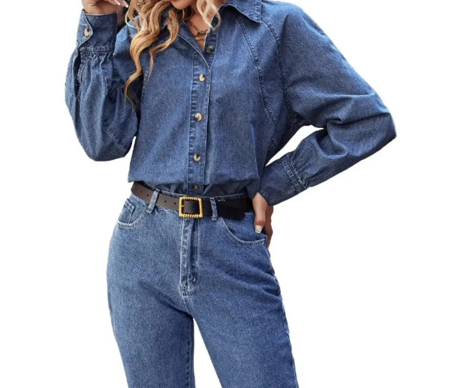 Button-Up Long-Sleeve Denim Shirt