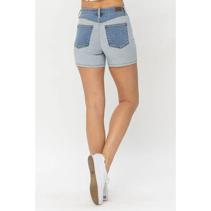 Plus Size Color-Block Denim Shorts