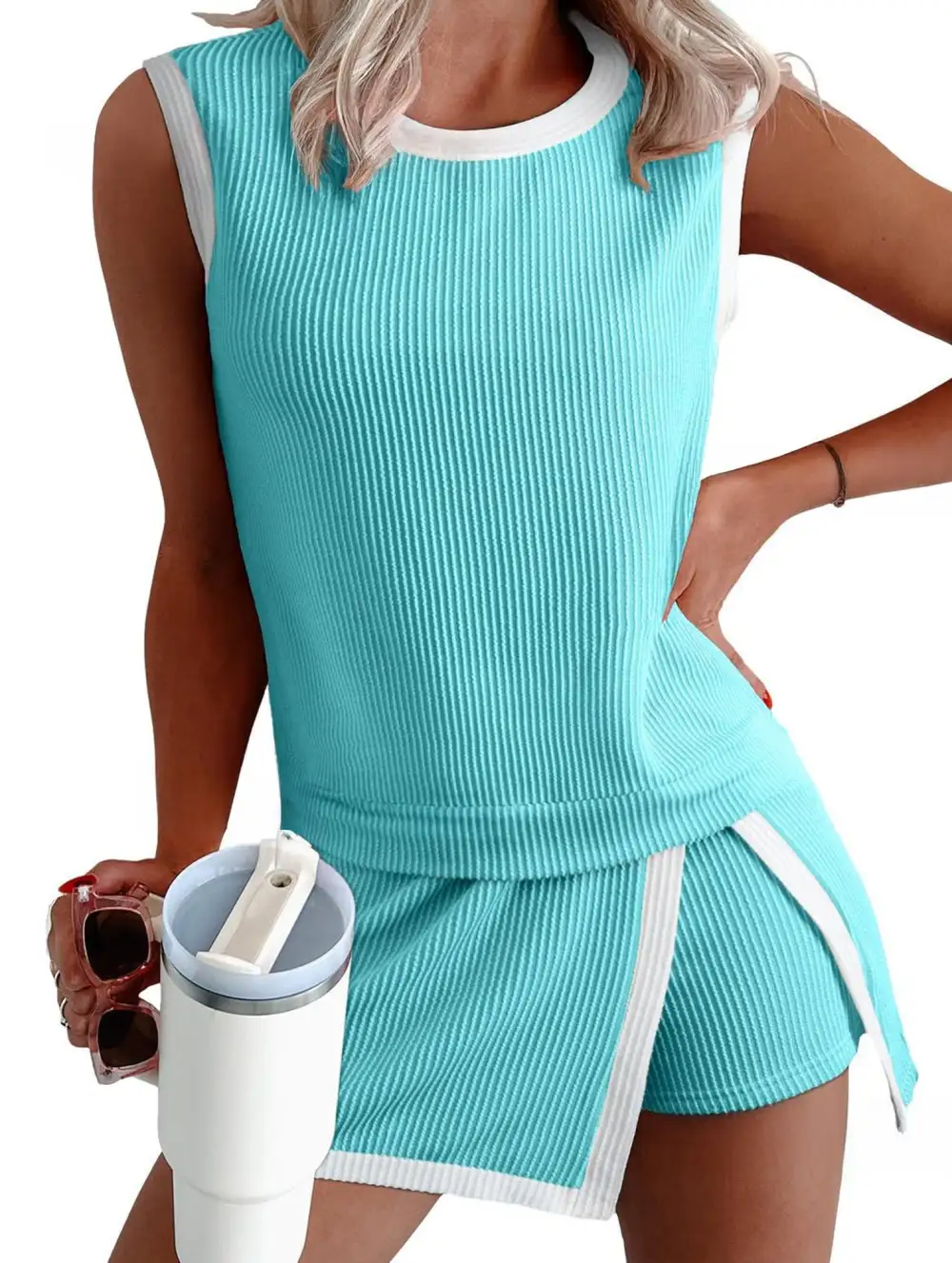 Block Slit Sport Tank Top Set