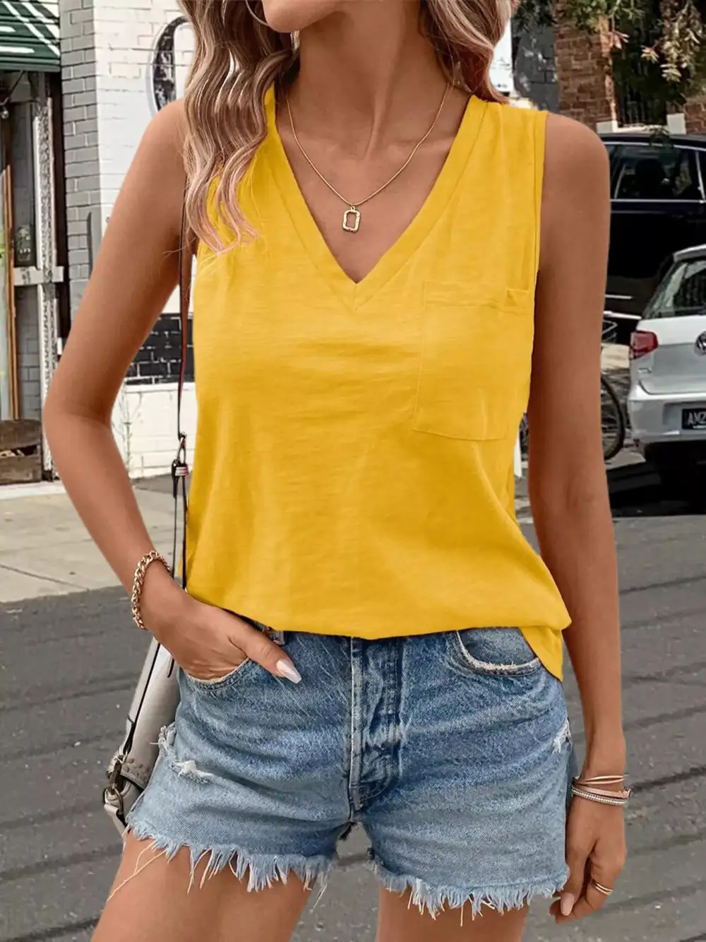 Casual V Neck Pocket Tank