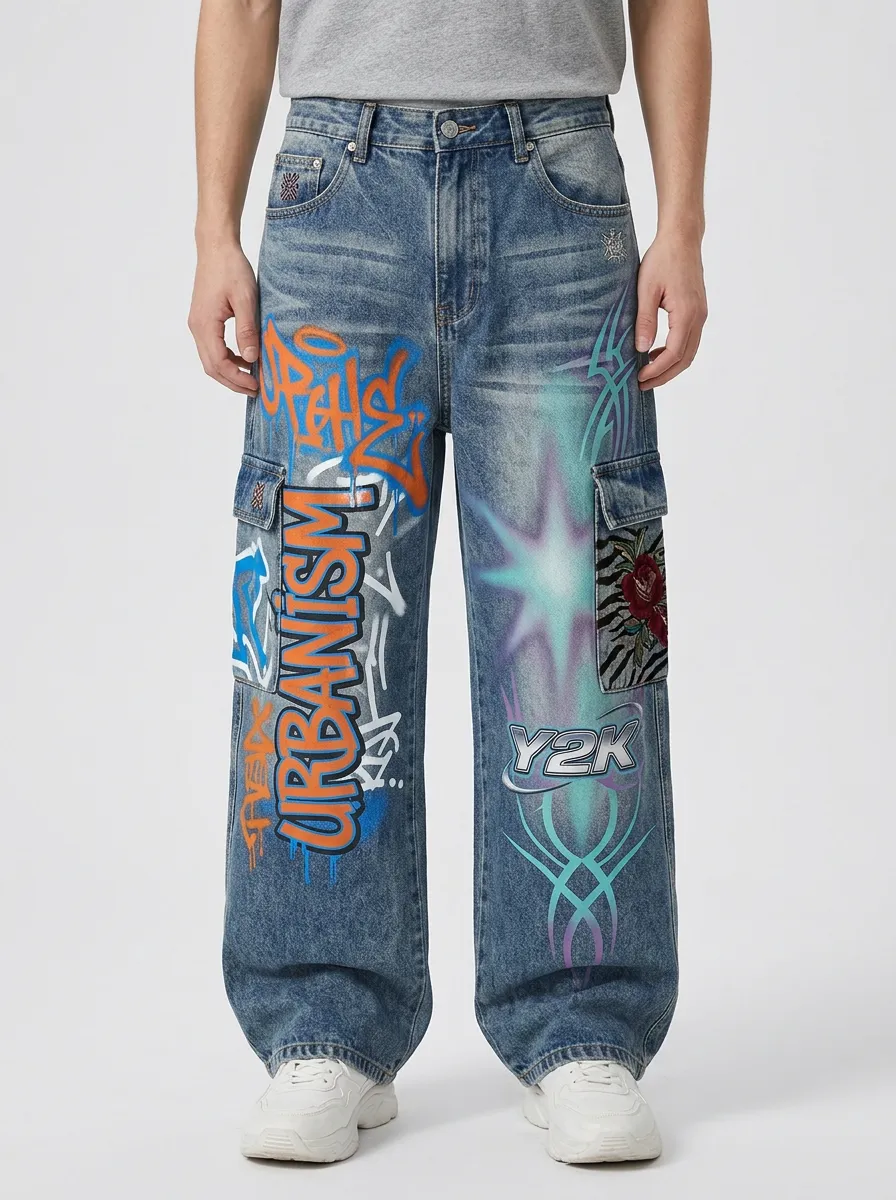 Men's Streetwear Y2K Graffiti Urbanism Graphic Cargo Jeans