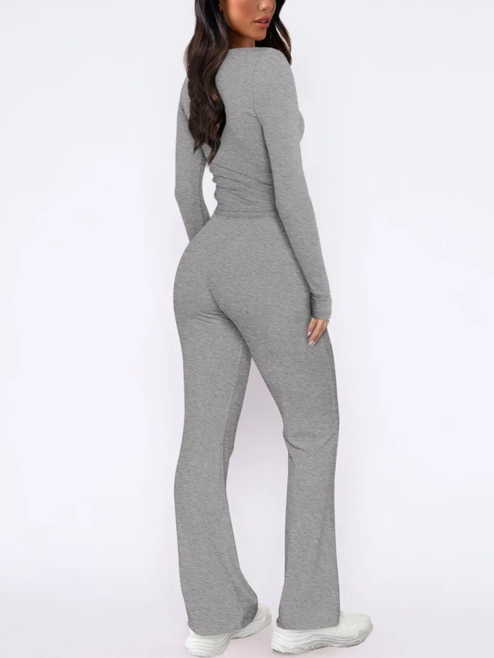 V-Neck Long Sleeve Top And Pants Set