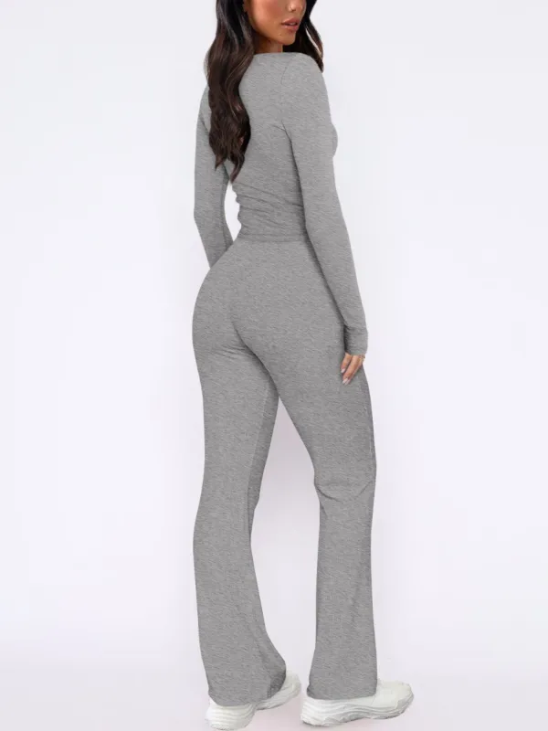 V-Neck Long Sleeve Top And Pants Set
