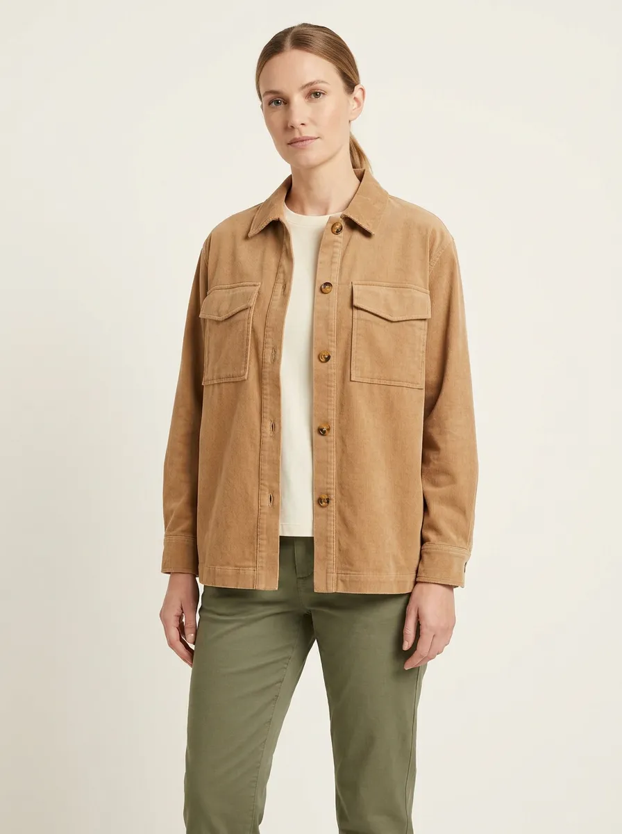 Women's Casual Minimalist Corduroy Button-Up Shacket