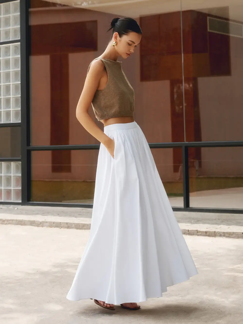  High Waist Pleated Maxi Skirt