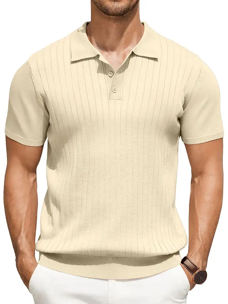 Casual Ribbed Knitted Polo Shirt