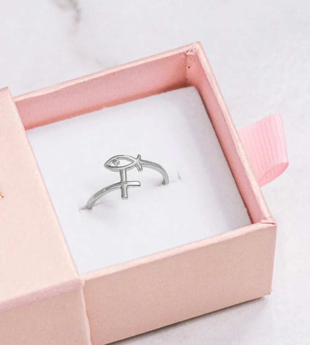 Dainty Cross Ichthys Statement Ring