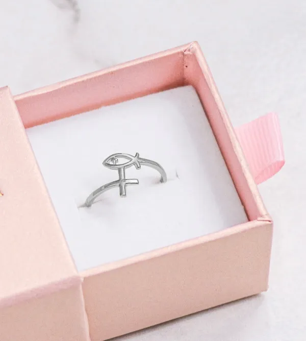 Dainty Cross Ichthys Statement Ring