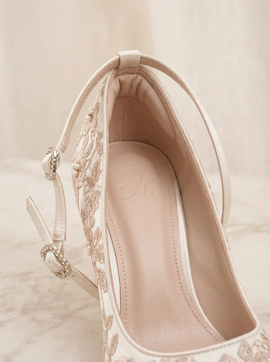 Rhinestone Pearl Floral Embroidered Women's Formal High Heels