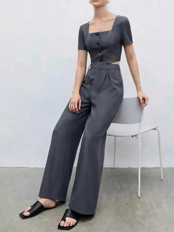 Square Neck Crop Top & Wide Leg Pants Set