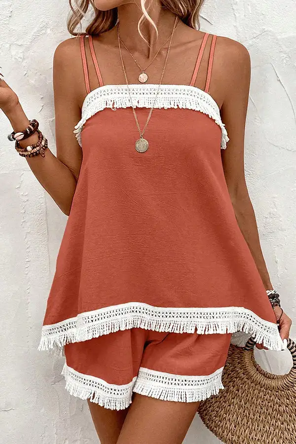 Block Tassel Casual Two Piece Set