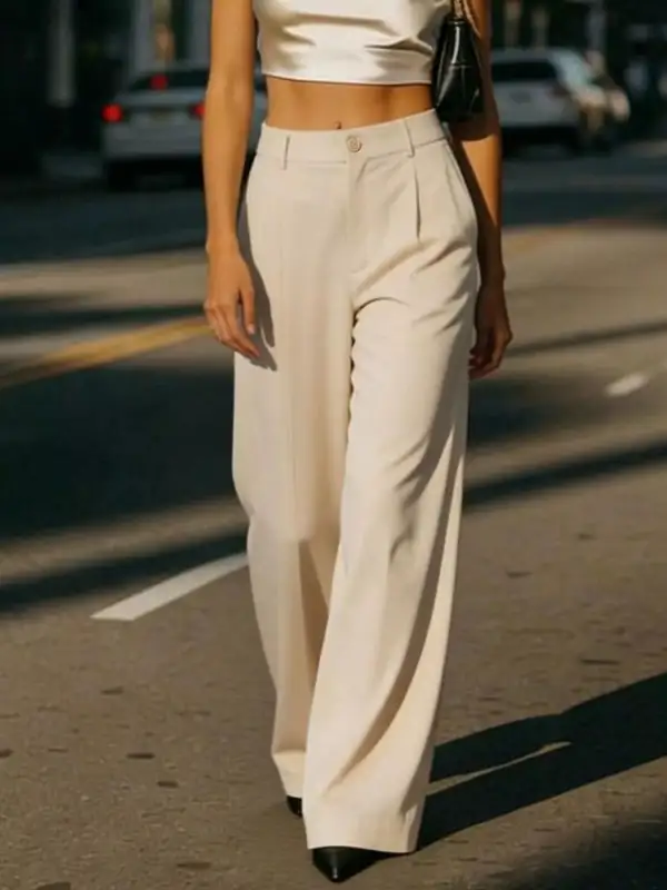 Refined High Waisted Wide Leg Pleated Pants