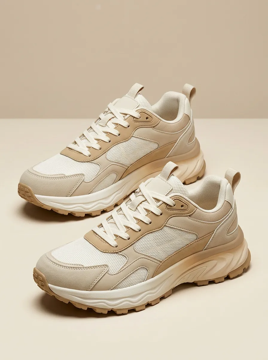 Lace-Up Mesh-Panel Casual Sneakers