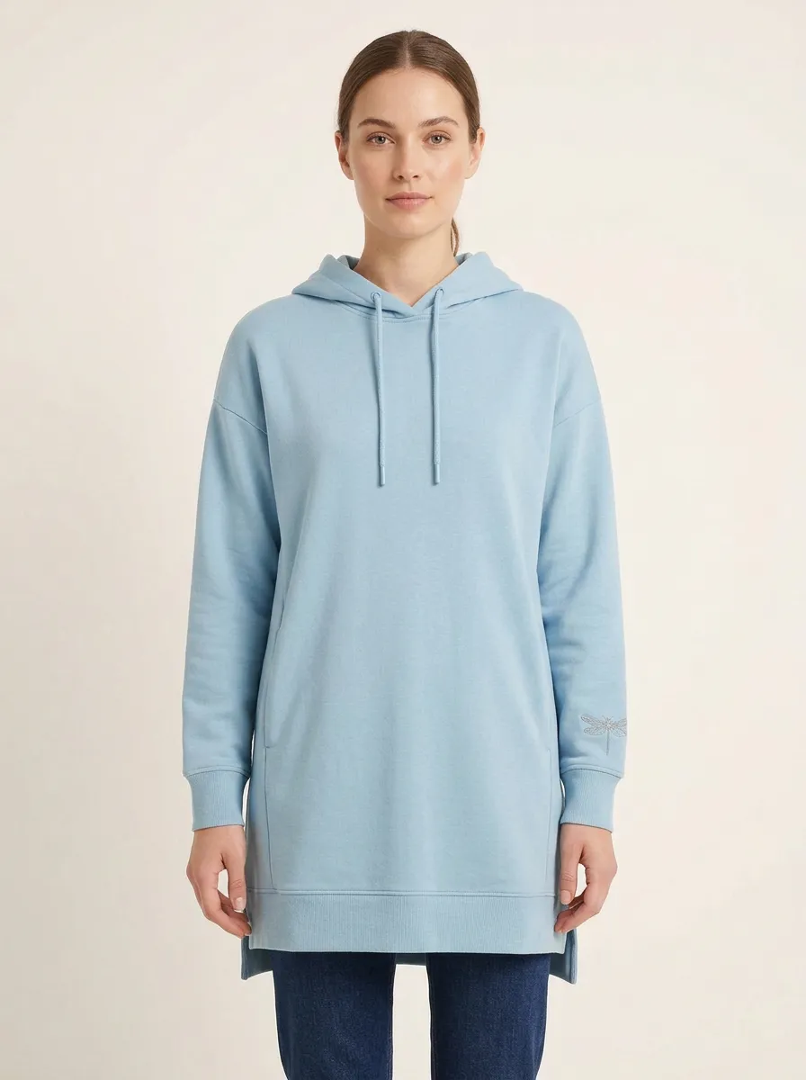 Women's Dragonfly-Cuff Embroidered High-Low Side-Slit Hoodie