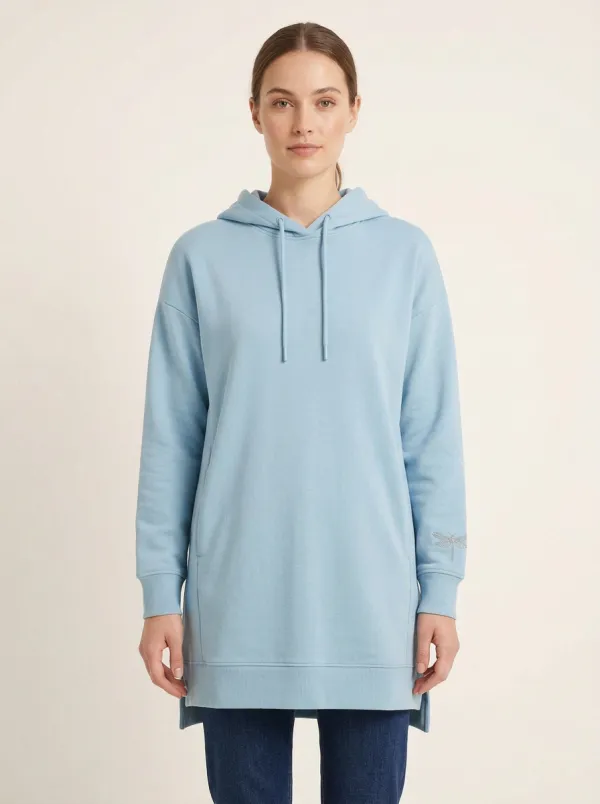 Women's Dragonfly-Cuff Embroidered High-Low Side-Slit Hoodie