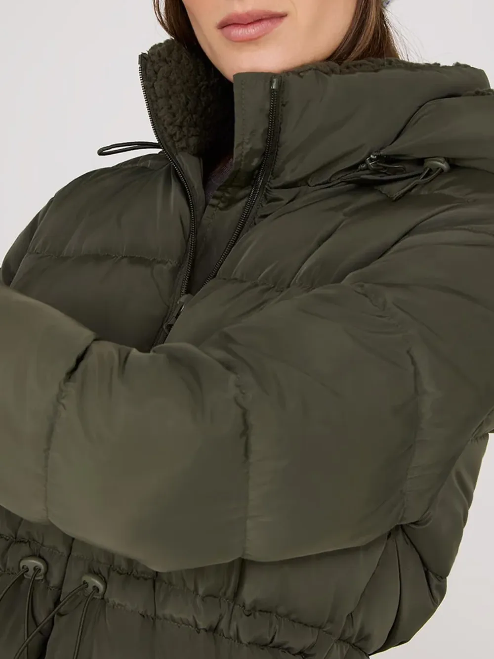 Drawstring Waist Puffer Coat