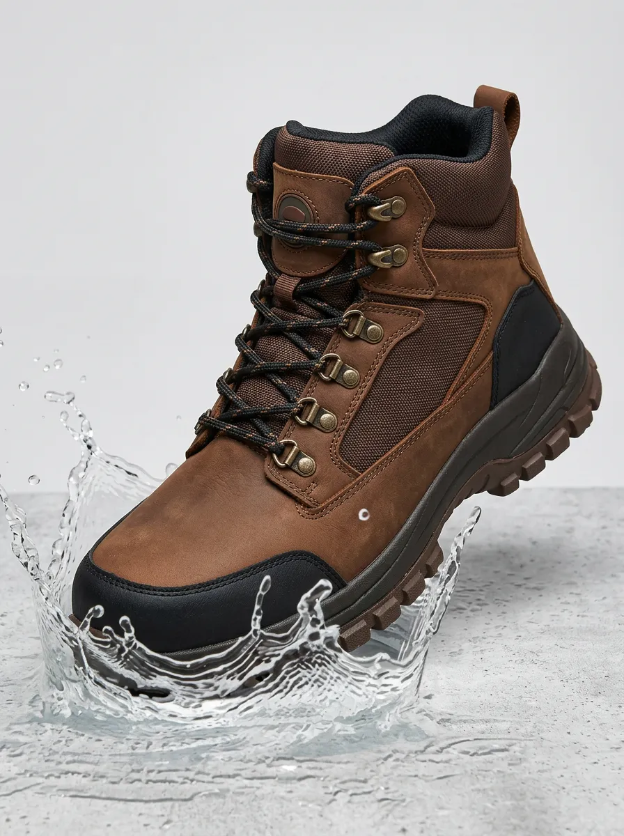 Unisex Waterproof Brown Leather Hiking Printed Work Boots