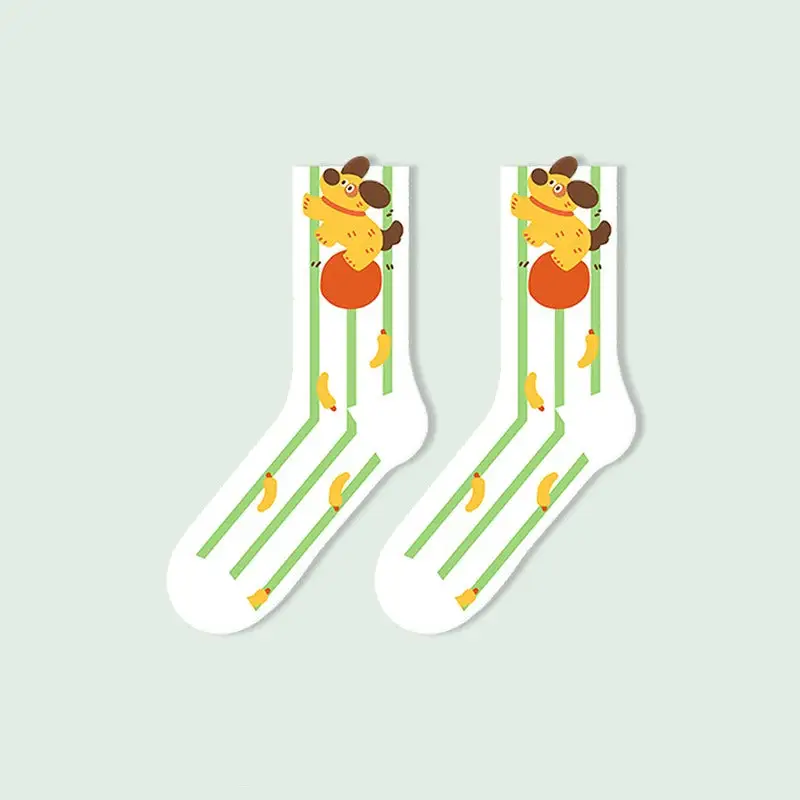 Wavy Stripe Cat Print Crew Socks