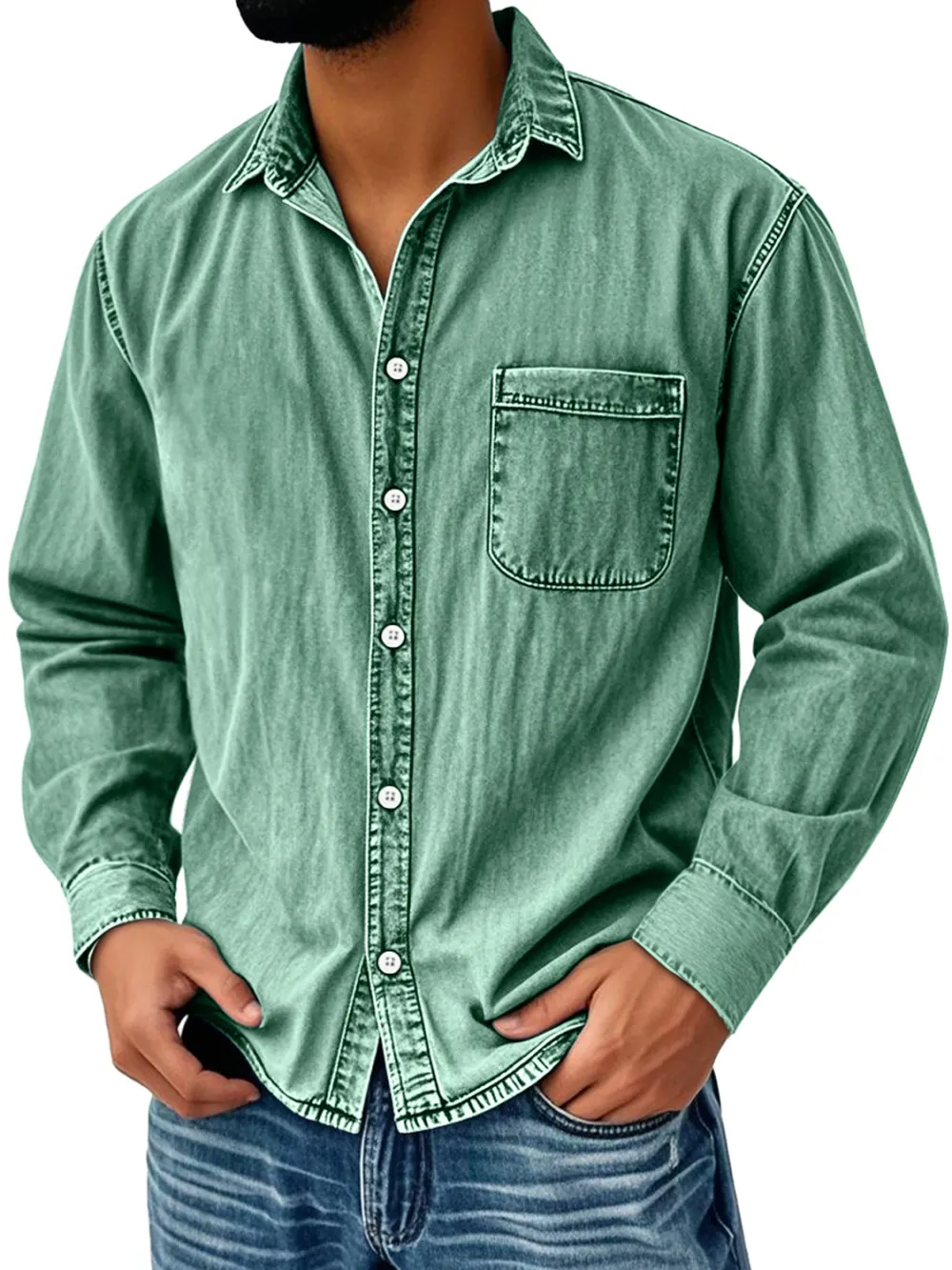 Long Sleeve Camp Collar Pocket Shirt