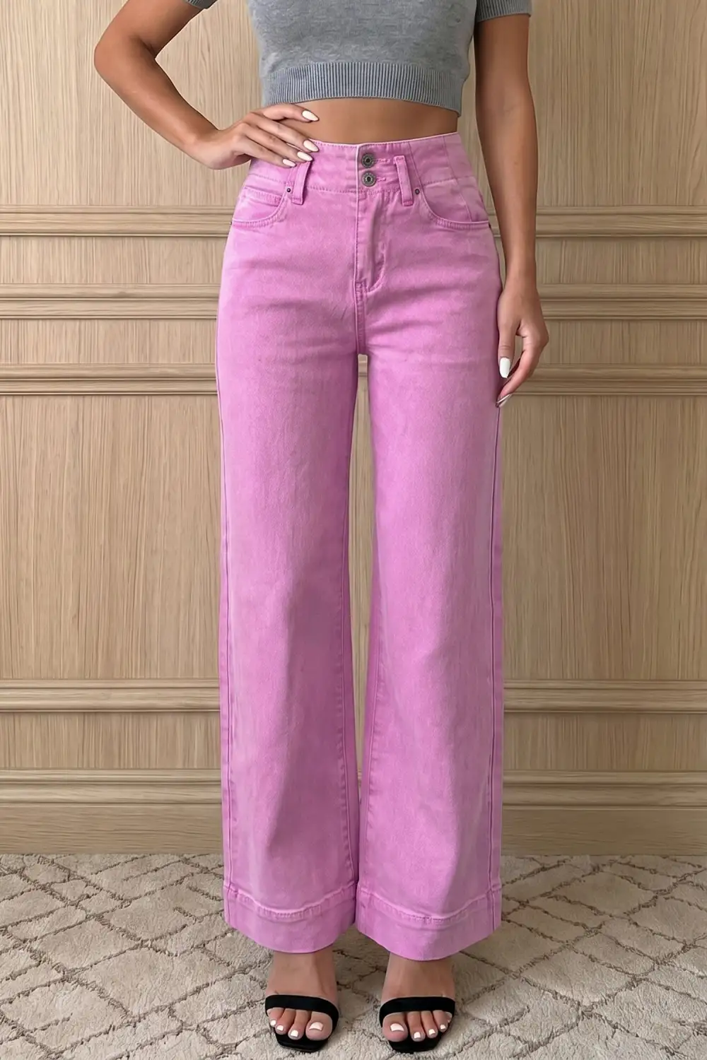 Women's Two Button High Waist Wide Leg Jeans