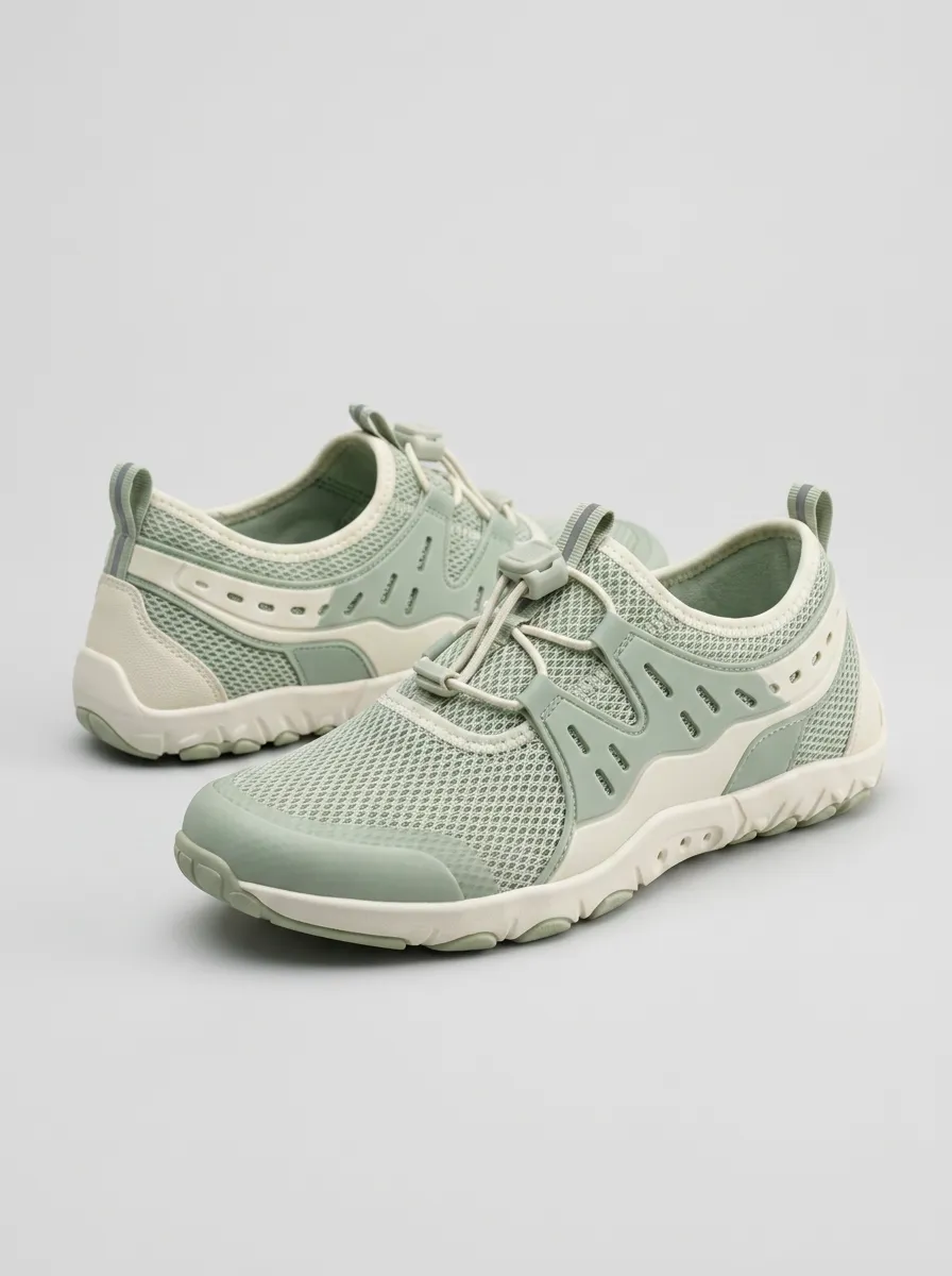 Women's Sage Green Mesh Lightweight Printed Walking Shoes