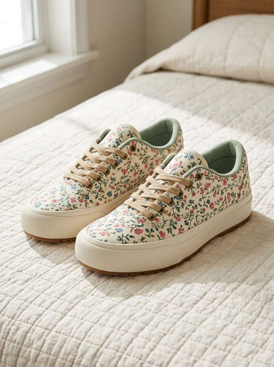 Women's Vintage Floral Pattern Printed Sneakers