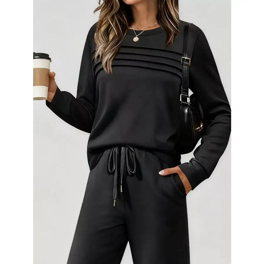 Full Size Casual Long Sleeve Top and Pants Set Plus Size