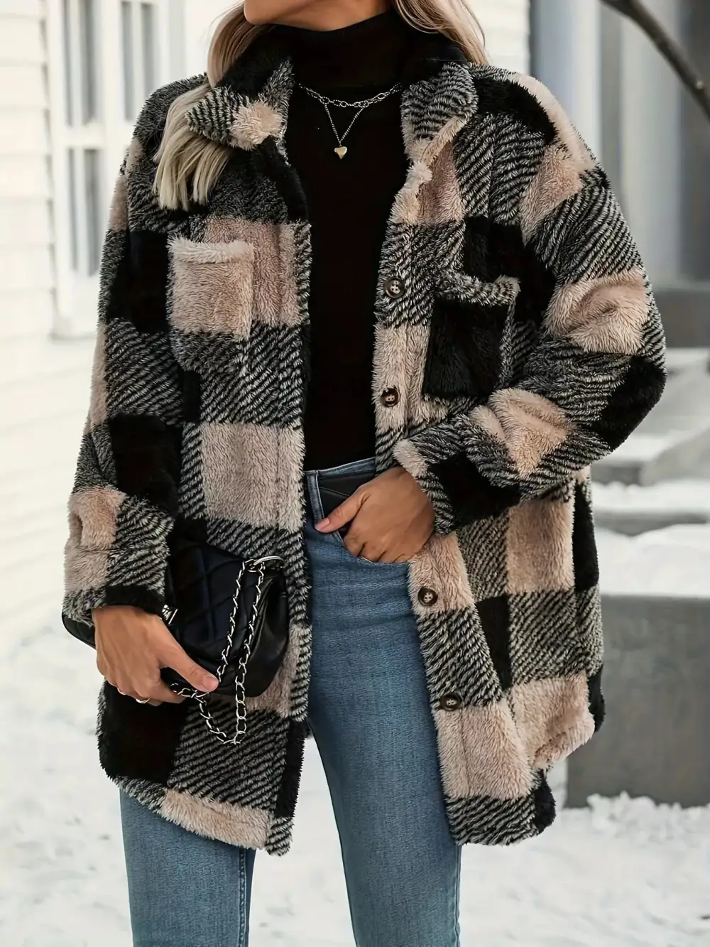 Plaid Fleece Button-down Outerwear