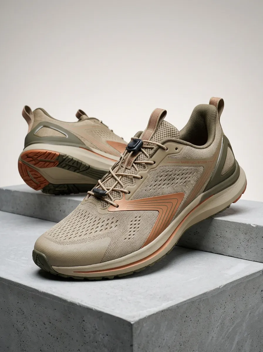Men's Tactical Outdoor Khaki Mesh Printed Running Shoes