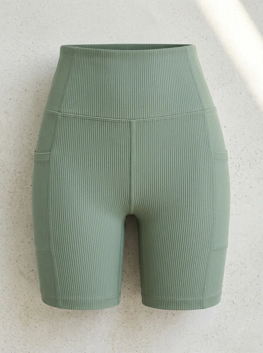 Women's Motion Yoga Fitness Ribbed Pocket Biker Shorts