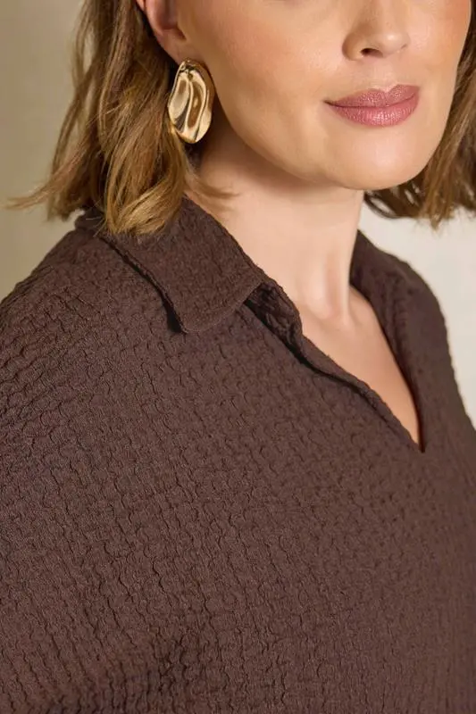 Chocolate Brown Crinkle Short Sleeve Top