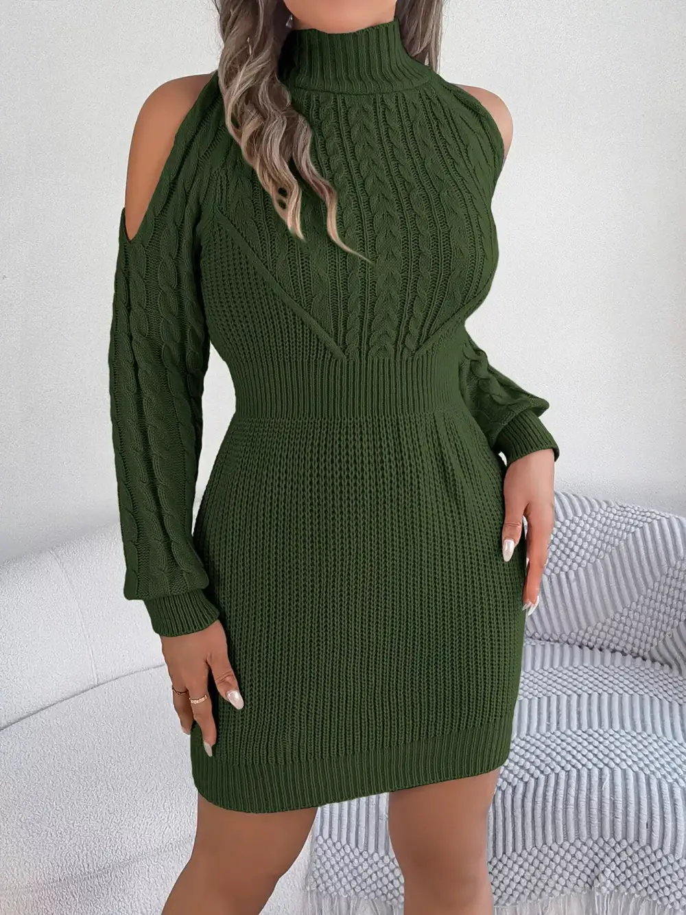 Textured Detail Knit Sweater Dress