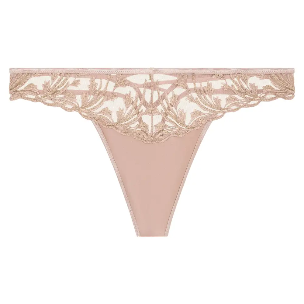 Women's High Cut Elastic Waistband Cotton Gusset Embroidery Cotton Floral Print Rhinestone Detail Sparkle Detail Shimmer Detail Soft Fabric Stretch Fit Tanga Panty