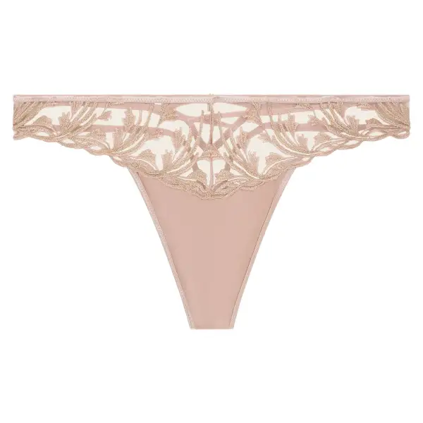 Women's High Cut Elastic Waistband Cotton Gusset Embroidery Cotton Floral Print Rhinestone Detail Sparkle Detail Shimmer Detail Soft Fabric Stretch Fit Tanga Panty