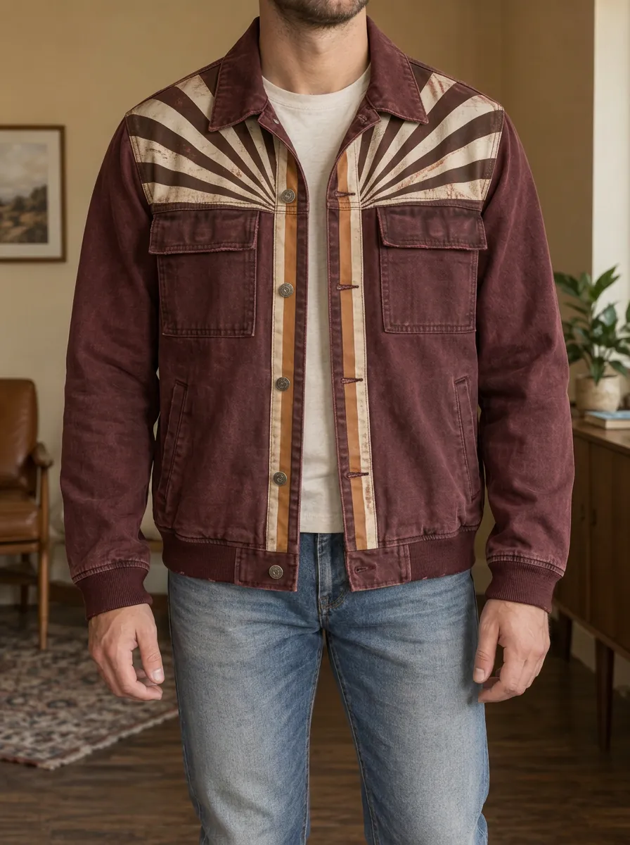 Men's Vintage Retro Sunburst Striped Printed Jacket