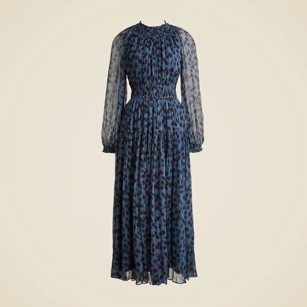 Crinkle Chiffon Sheer Long-Sleeve Dresses