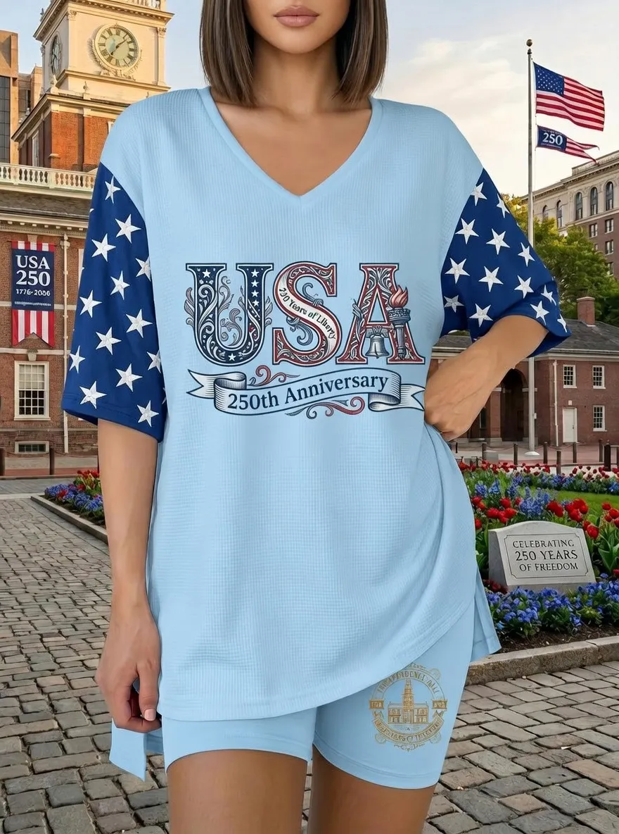 Women's USA 250th Anniversary Star Pattern Printed Two-Piece Set