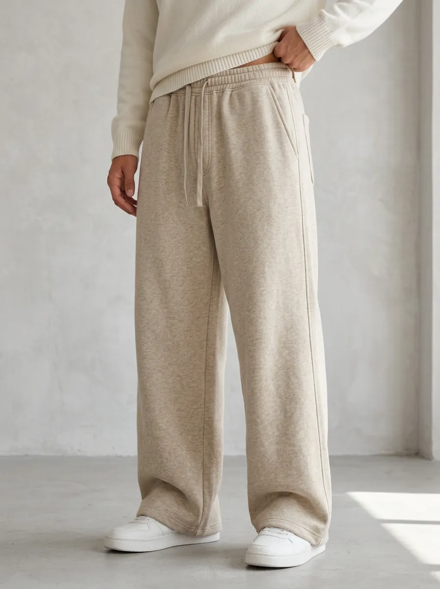Unisex Heathered Draped Wide-Leg Track Pants
