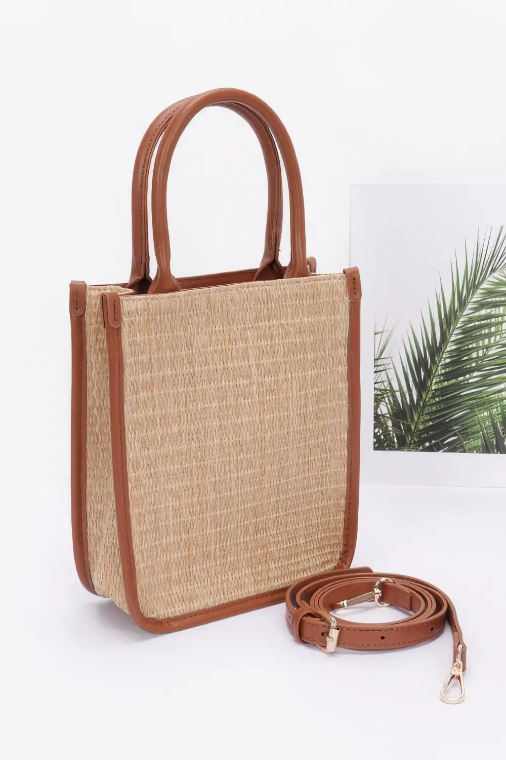 Textured Faux Straw Tote Bag