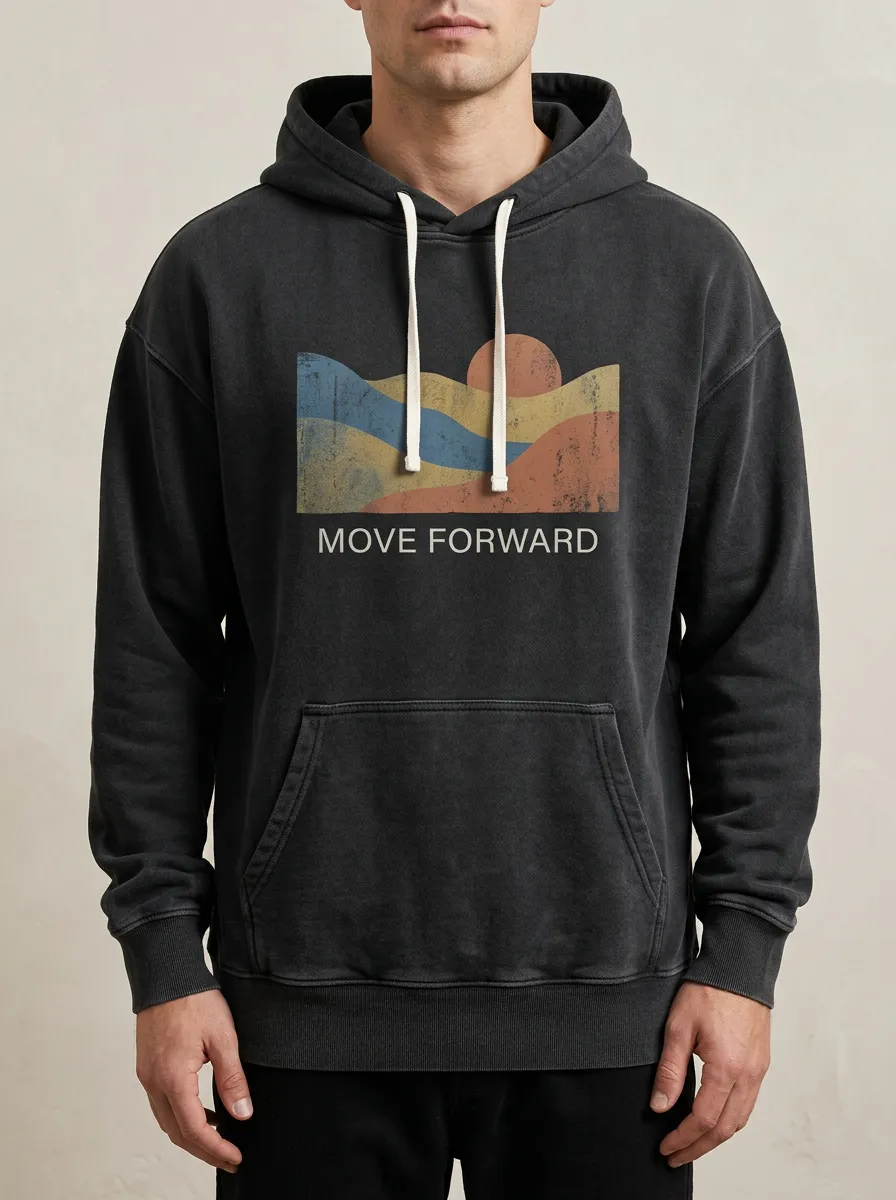 Men's Motivational Move Forward Retro Sunset Print Hoodie