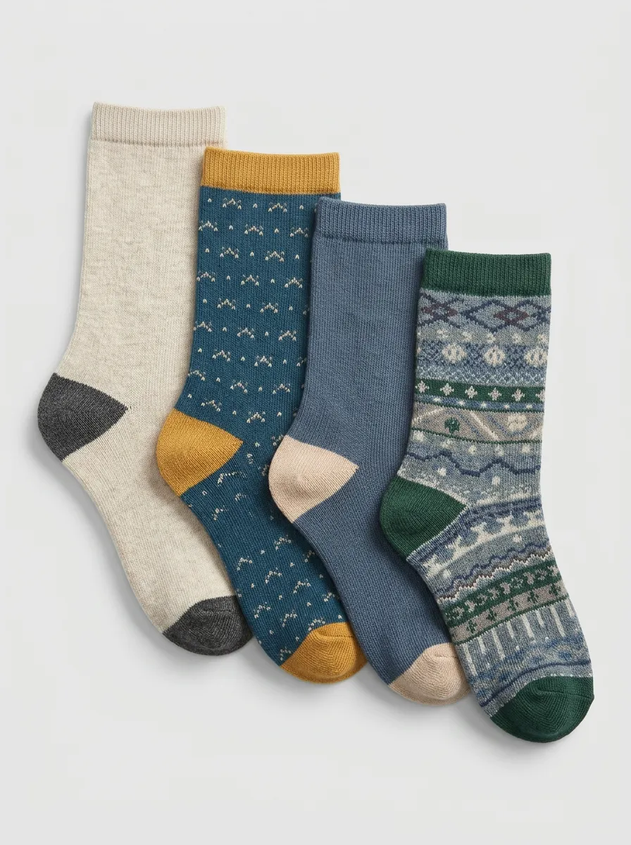 Colorful Patterned Four-Pair Casual Socks