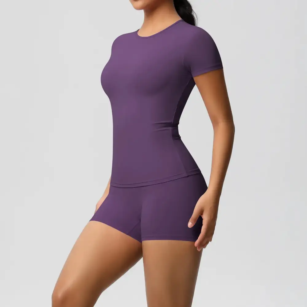 Gym Leggings Set Short Sleeve Breathable Stretchy Yoga Fitness