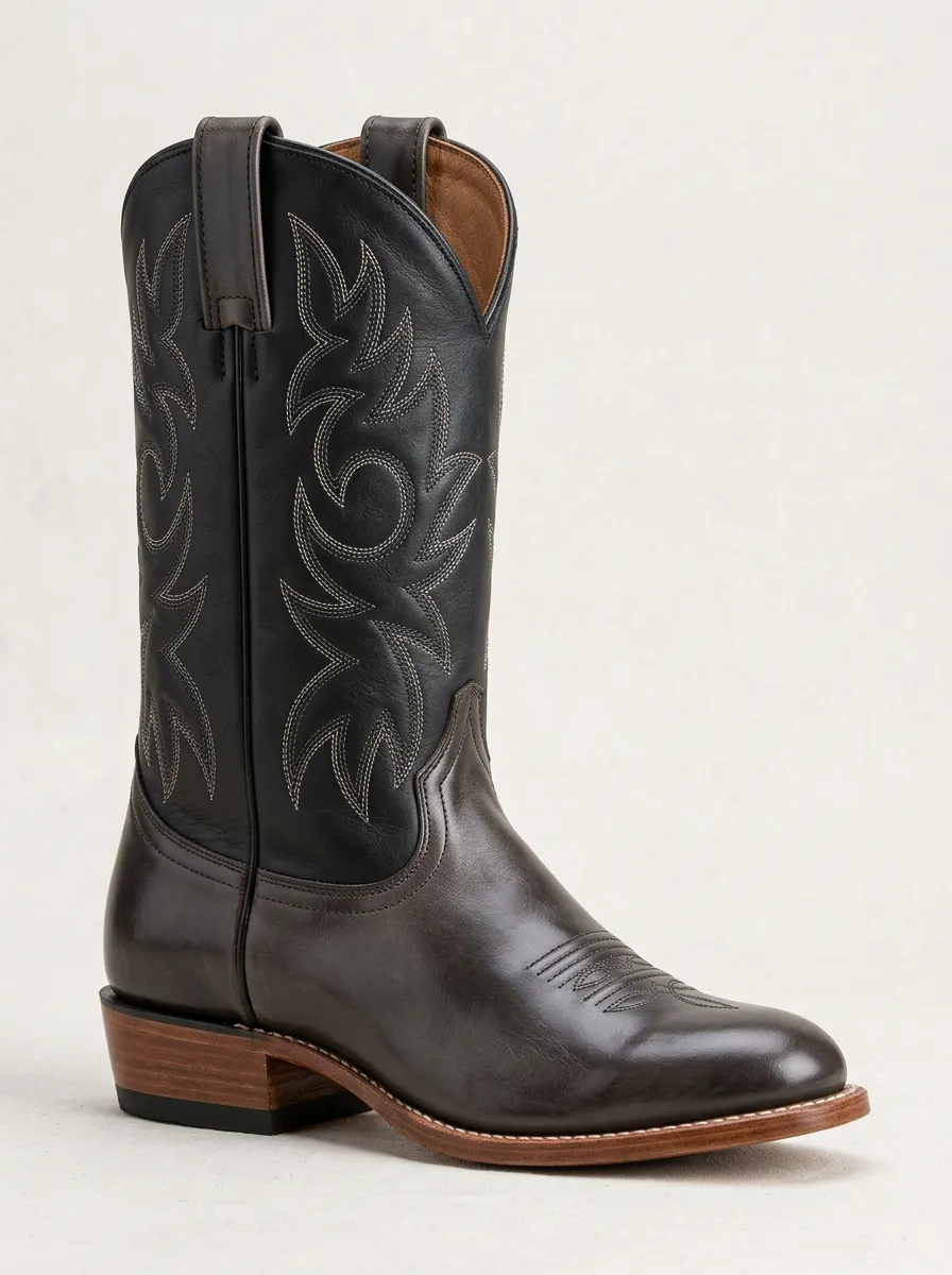 Men's Two-Tone Rounded-Toe Embroidered Western Boots