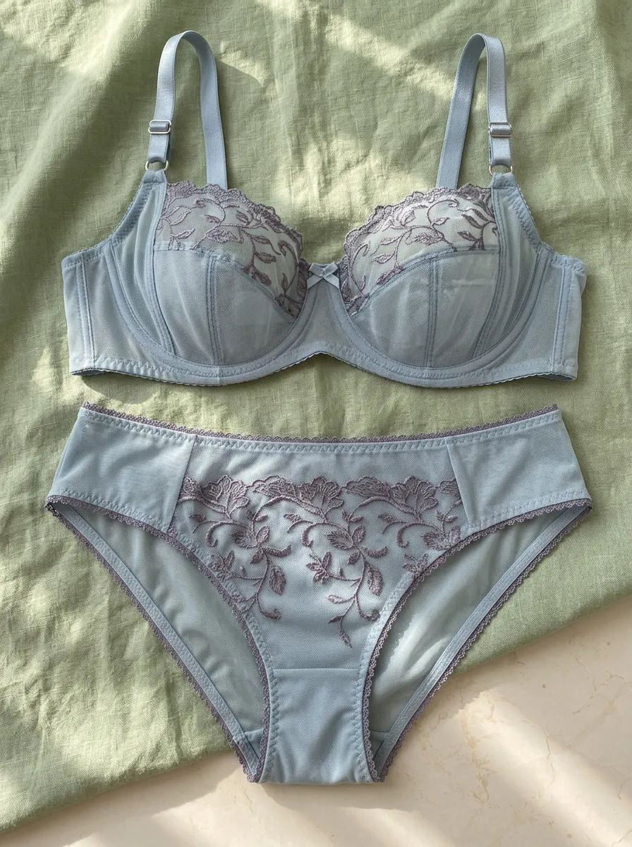 Women's Floral Lace Embroidered Mesh Lingerie Set