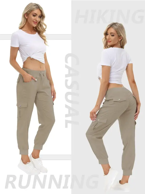Women's Lightweight Hiking Cargo Pant Elastic Waist 6 Pockets Quick Dry Jogger