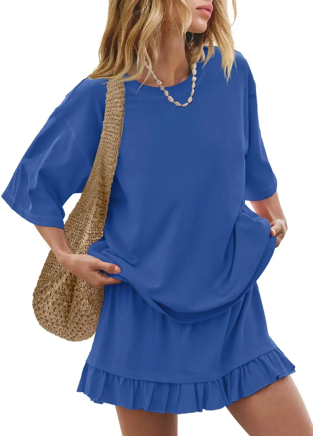 Refined Round Neck Ruffle Trim Coordinated Set