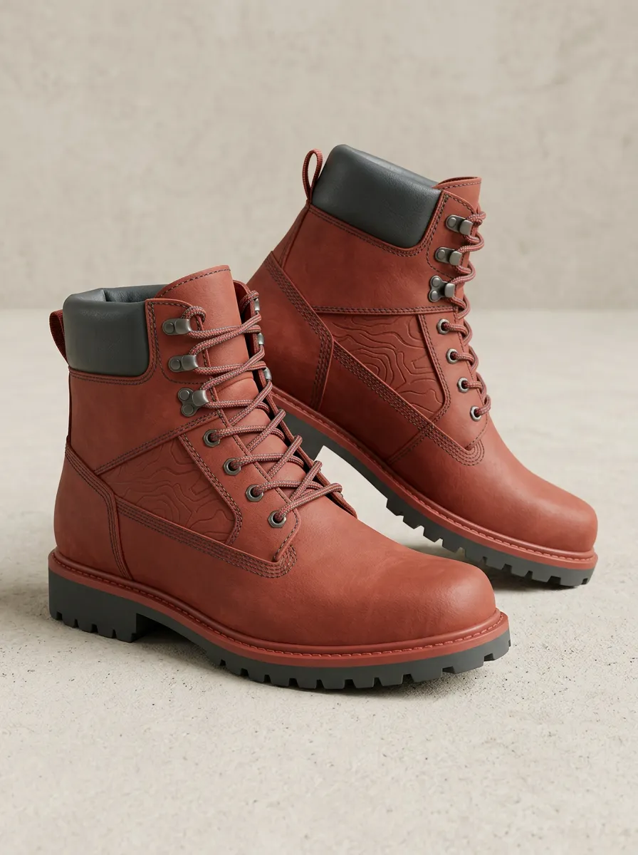 Men's Field Style Hiking Topographic Map Work Boots