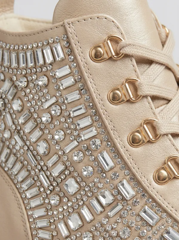 Lace-Detail High-Top Geometric Women's Rhinestone Platform Shoes