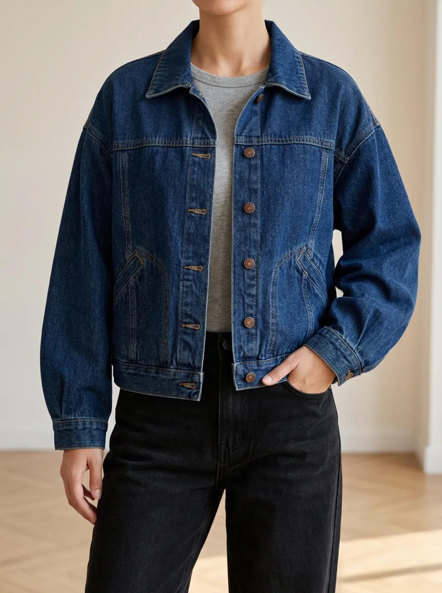Women's Denim Jacket with Knit Detail